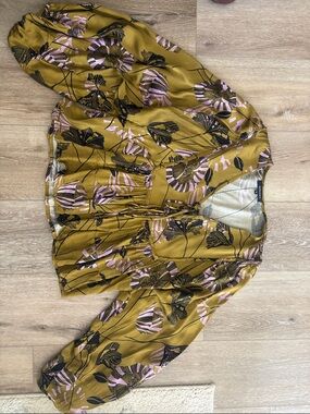 Olivaceous Mustard Floral Wrap Jacket with Pink & Black Print